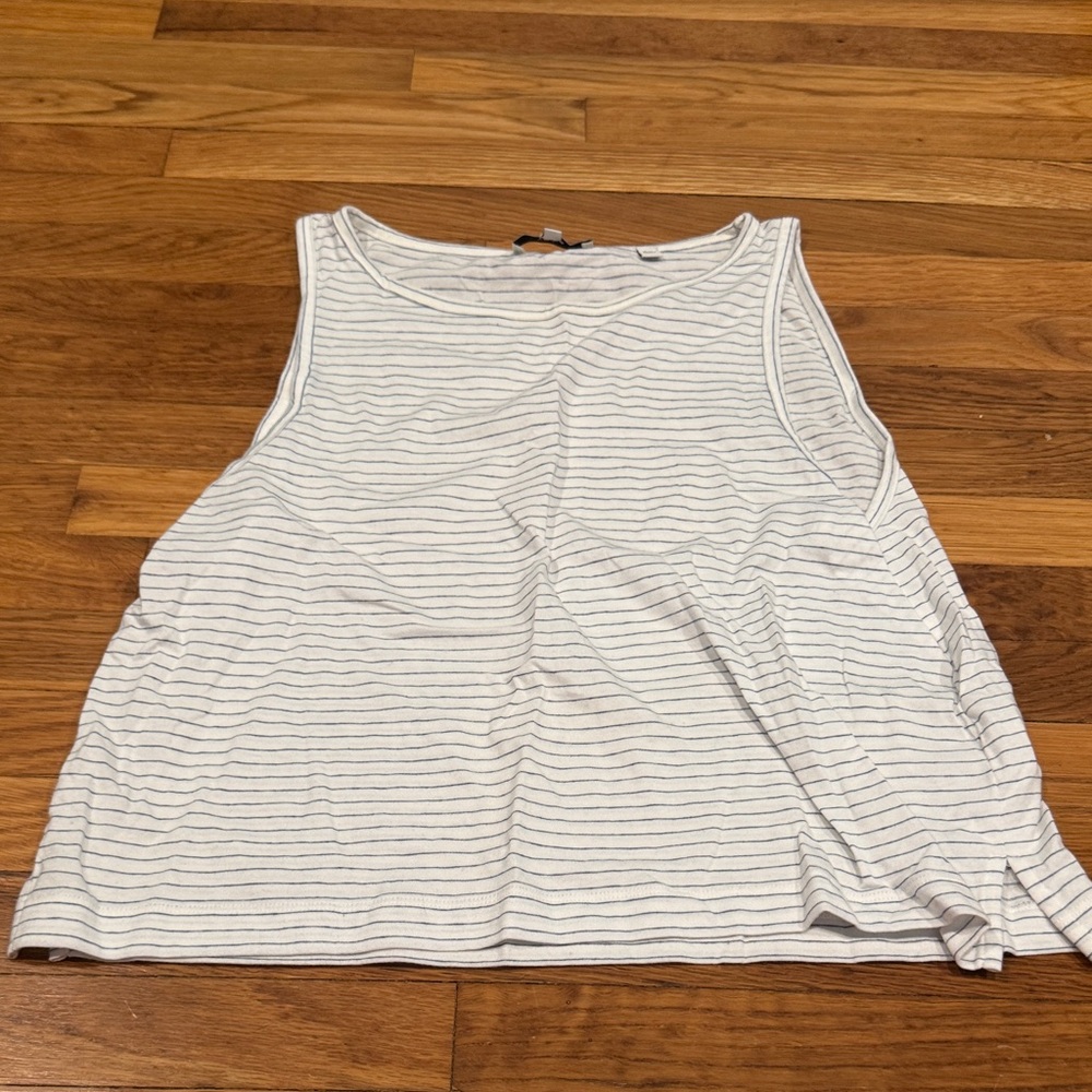 Vince White and Gray Striped Tank Top